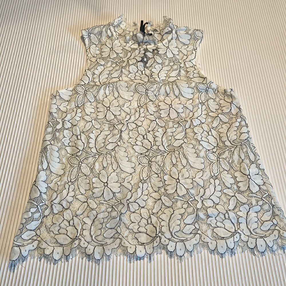 Roly Poly Black and White Lace See Through Top Small